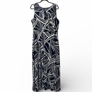 Sandra Darren Navy and White Patterned Maxi Dress